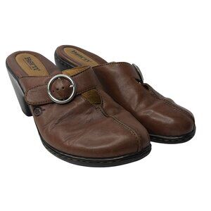 Born Women's Size 8 Brown Leather Mules Clogs Buckle Strap Chunky Heel Comfort